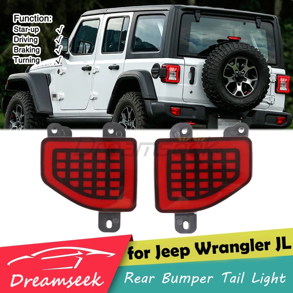 2x LED Rear Bumper Brake Tail Light for Jeep Wrangler JL 2018+ Reflector Lights w/ Dynamic Sequential Turn Signal Lamp Taillight