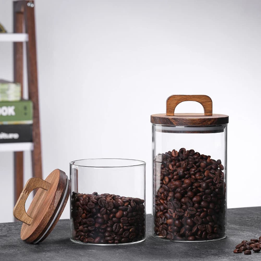 【Lifeideas】Clear Glass Jar with Bamboo Lid Sealed Canister Food Storage Container for Bean Sugar Salt Kitchen Gadgets