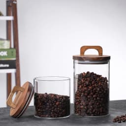 【Lifeideas】Clear Glass Jar with Bamboo Lid Sealed Canister Food Storage Container for Bean Sugar Salt Kitchen Gadgets