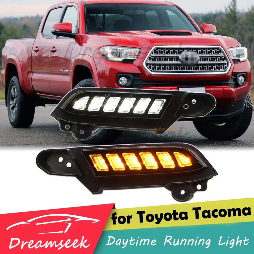 LED DRL Day Running Light Headlamp Accessories For Toyota Tacoma 2016 2017 2018 2019 2020 2021 2022 2023 Fog Lamp W/ Turn Signal
