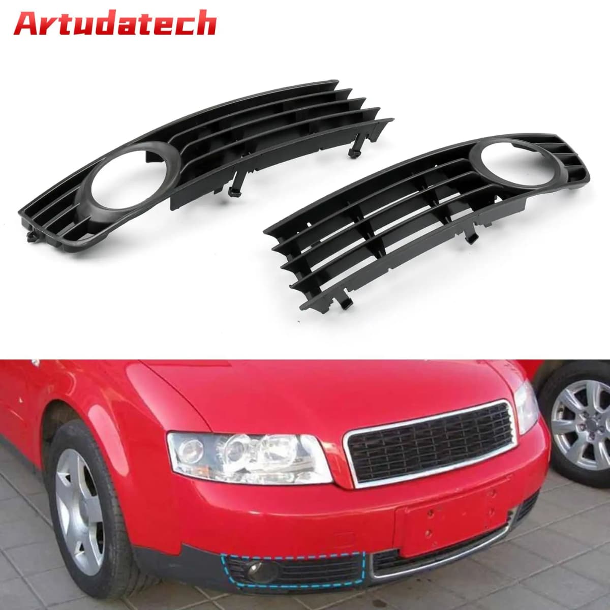 Artudatech Pair Front Bumper Lower Fog Light Fog Lamp Grilles Grill For Audi A4 B6 02-05