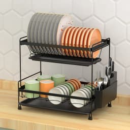 【Lifeideas】Black 2 Tier Dish Drying Rack with Drainboards