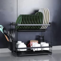 【Lifeideas】Black 2 Tier Dish Drying Rack with Drainboards