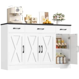 Sideboard, 140cm Sideboard Storage Cabinet with 4 Barn Doors & 3 Drawers