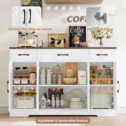 Sideboard, 140cm Sideboard Storage Cabinet with 4 Barn Doors & 3 Drawers
