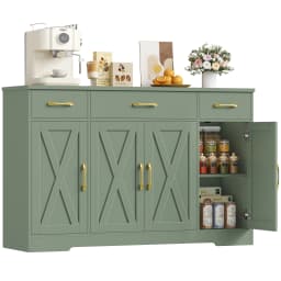 Sideboard, 140cm Sideboard Storage Cabinet with 4 Barn Doors & 3 Drawers