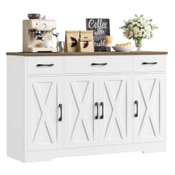 Sideboard, 140cm Sideboard Storage Cabinet with 4 Barn Doors & 3 Drawers