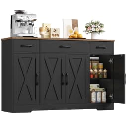 Sideboard, 140cm Sideboard Storage Cabinet with 4 Barn Doors & 3 Drawers