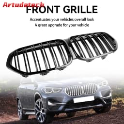 Artudatech Gloss Black Front Kidney Grille Grill Fit for BMW X1 F48 F49 2019-2021 Dual Slat