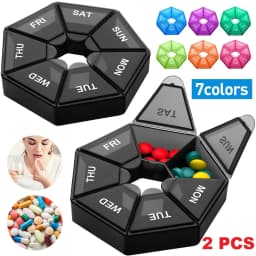 2PCS Weekly Pill Box Daily Organiser Medicine Tablet Storage Dispenser 7 Day