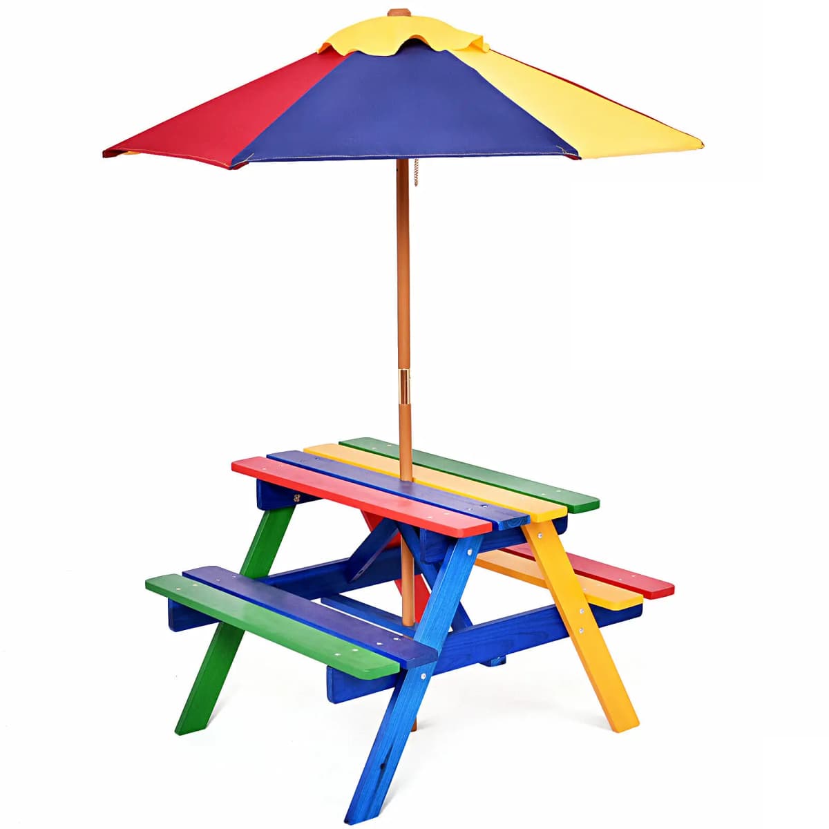GOFLAME Kids Picnic Table Bench Set Children 4 Seat Activity Play Table with Umbrella