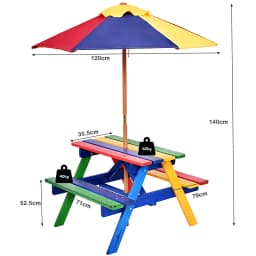 GOFLAME Kids Picnic Table Bench Set Children 4 Seat Activity Play Table with Umbrella