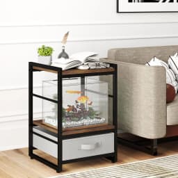 GOFLAME Bedroom Nightstand Bedside Table w/Fabric Drawer & Open Shelf-Coffee