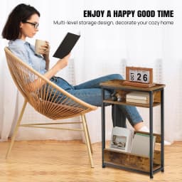 3 Tier Side Table with Storage Shelf, Slim End Table Modern Sofa Table for Narrow Spaces,Bedside Table with Magazine Rack