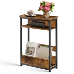3 Tier Side Table with Storage Shelf, Slim End Table Modern Sofa Table for Narrow Spaces,Bedside Table with Magazine Rack