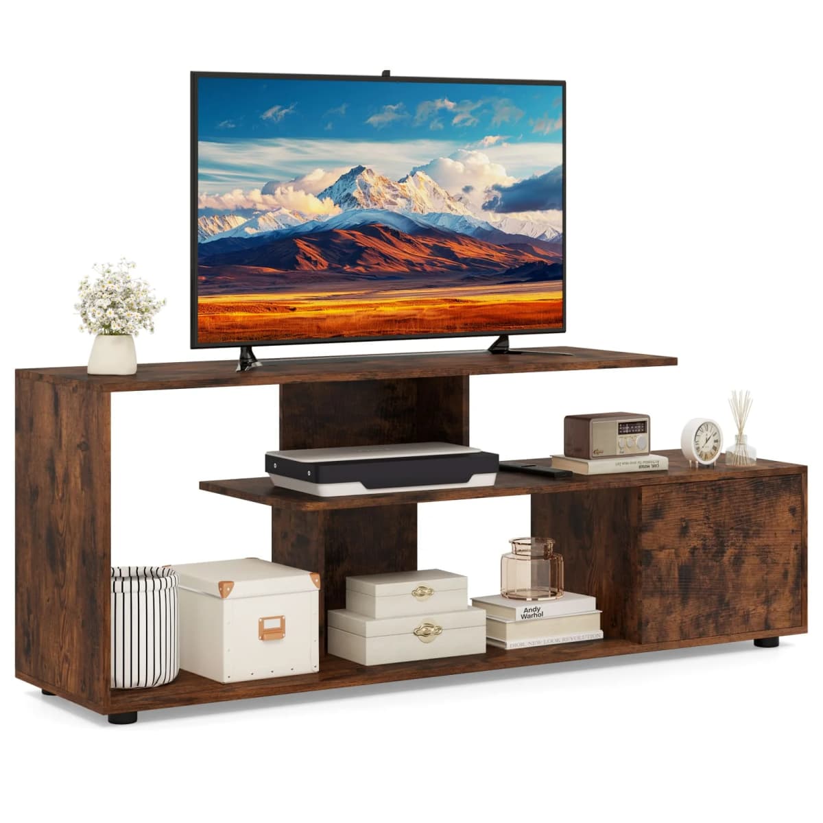 GOFLAME TV Stand for TVs up to 55” 3-Tier Media Console Table w/Storage-Coffee
