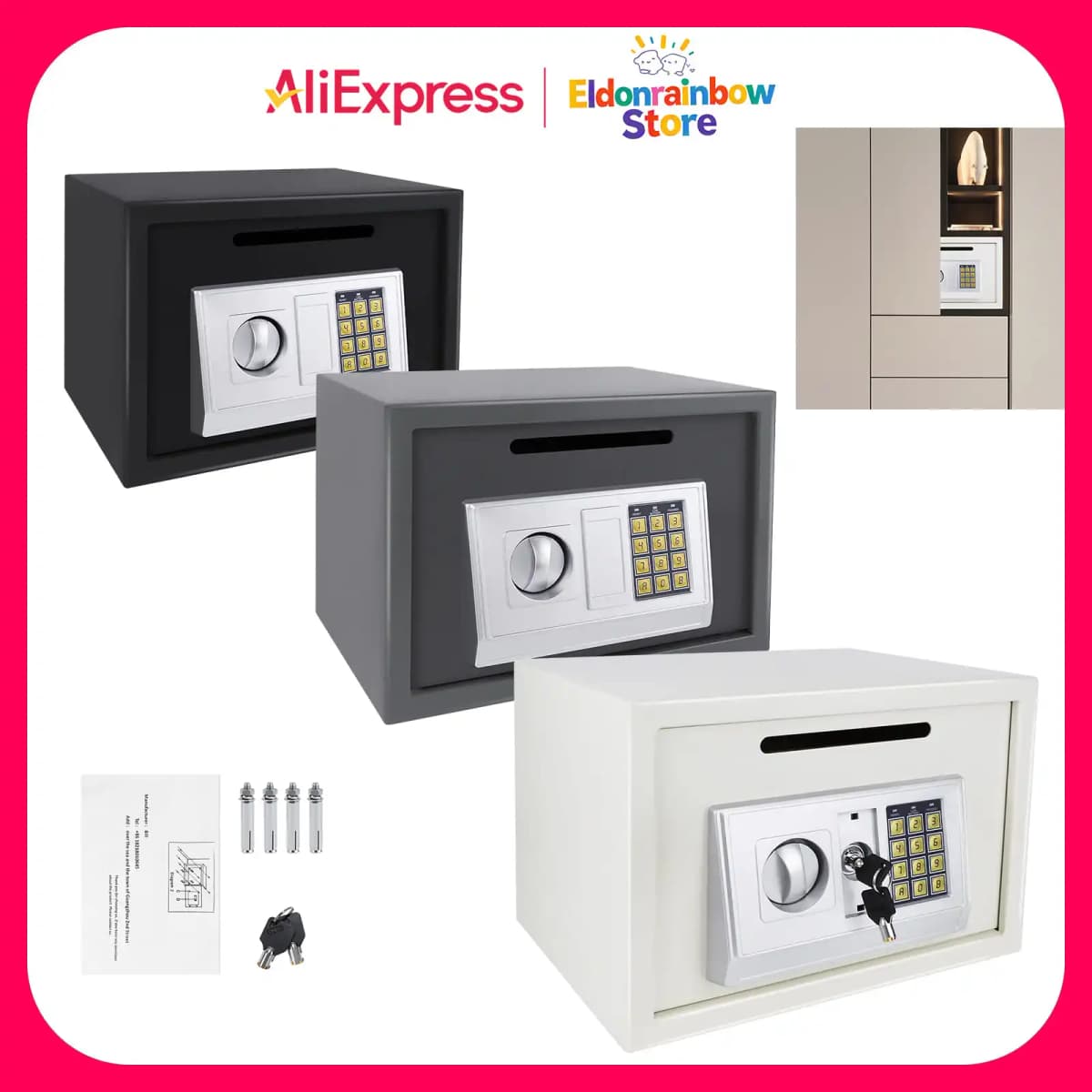 New Safe for Home Office Hotel Digital Code Safe with 2 Emergency Key Lockable Security Money Cash Document Safe Box Storage 16L