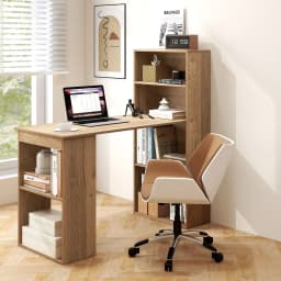 GOFLAME Computer Desk Wooden PC Laptop Table Writing Workstation 6-Tier Storage Shelves