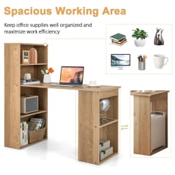 GOFLAME Computer Desk Wooden PC Laptop Table Writing Workstation 6-Tier Storage Shelves