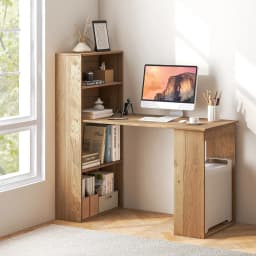 GOFLAME Computer Desk Wooden PC Laptop Table Writing Workstation 6-Tier Storage Shelves