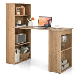GOFLAME Computer Desk Wooden PC Laptop Table Writing Workstation 6-Tier Storage Shelves