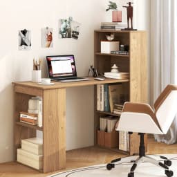 GOFLAME Computer Desk Wooden PC Laptop Table Writing Workstation 6-Tier Storage Shelves