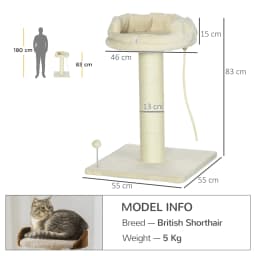 PawHut Cat Tree for Indoor Cats Kitten Tower w/ Sisal Scratching Post - Cream