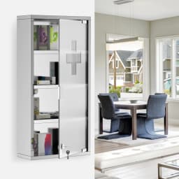 HOMCOM Medicine Cabinet Houseware Stainless Steel Medicine Cabinet Glass Door