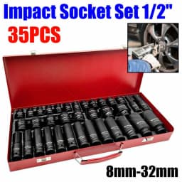 35PCS Deep Impact Socket Set 1/2” Drive Metric Thin Wall 6 Point Nut Garage Repair Tool 8-32mm with Red Case
