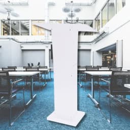 Modern Thick Acrylic Podium Stand Plexiglass Pulpit Floor-Standing School Church Lectern W/ Reading Surface & Storage Shelf