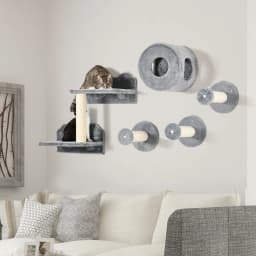 PawHut 5Pcs Cat Wall Furniture with Perch, Cat Condo, Scratching Post - Grey
