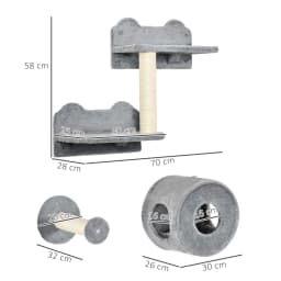PawHut 5Pcs Cat Wall Furniture with Perch, Cat Condo, Scratching Post - Grey