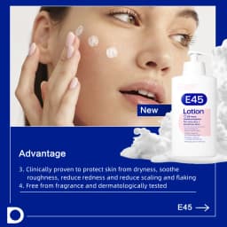 E45 Moisturising Lotion 500ml, For dry and sensitive skin, protect from dryness, soothe roughness, reduce redness, long-lasting