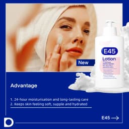 E45 Moisturising Lotion 500ml, For dry and sensitive skin, protect from dryness, soothe roughness, reduce redness, long-lasting