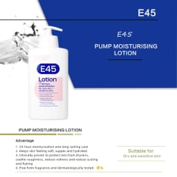 E45 Moisturising Lotion 500ml, For dry and sensitive skin, protect from dryness, soothe roughness, reduce redness, long-lasting