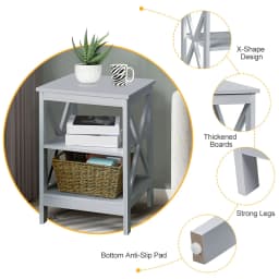 GOFLAME 3-Tier Nightstand Side Table X-Design End Table Bed Side Table-Grey