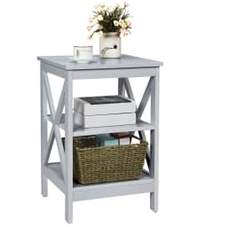 GOFLAME 3-Tier Nightstand Side Table X-Design End Table Bed Side Table-Grey