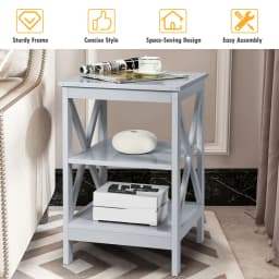 GOFLAME 3-Tier Nightstand Side Table X-Design End Table Bed Side Table-Grey