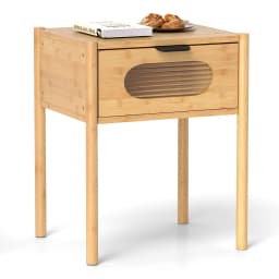 GOFLAME Bamboo Nightstand Bedroom Farmhouse Bedside Table-Natural