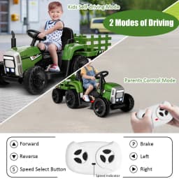 DORTALA 12V Kids Ride On Tractor W/ Trailer Electric 3-Gear-Shift Ground Loader Toy Car