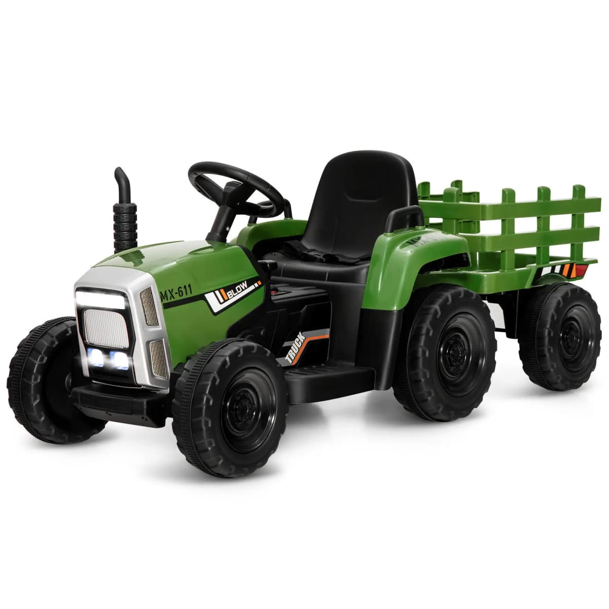 DORTALA 12V Kids Ride On Tractor W/ Trailer Electric 3-Gear-Shift Ground Loader Toy Car