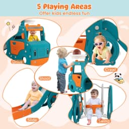 DORTALA 5-in-1 Kids Slide and Swing Set Kids Slide Indoor Playset w/ Baby Swing