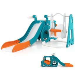 DORTALA 5-in-1 Kids Slide and Swing Set Kids Slide Indoor Playset w/ Baby Swing