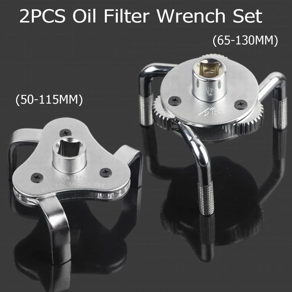 2PCS Oil Filter Wrench Set Adjustable 2 Way 3 Leg Oil & Fuel Filter Removal Tool Silver