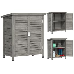 Garden Storage Shed Wooden Garage Organization Outdoor Cabinet W/ Doors, Natural