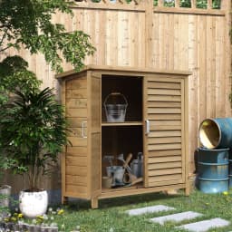 Garden Storage Shed Wooden Garage Organization Outdoor Cabinet W/ Doors, Natural