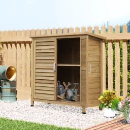 Garden Storage Shed Wooden Garage Organization Outdoor Cabinet W/ Doors, Natural