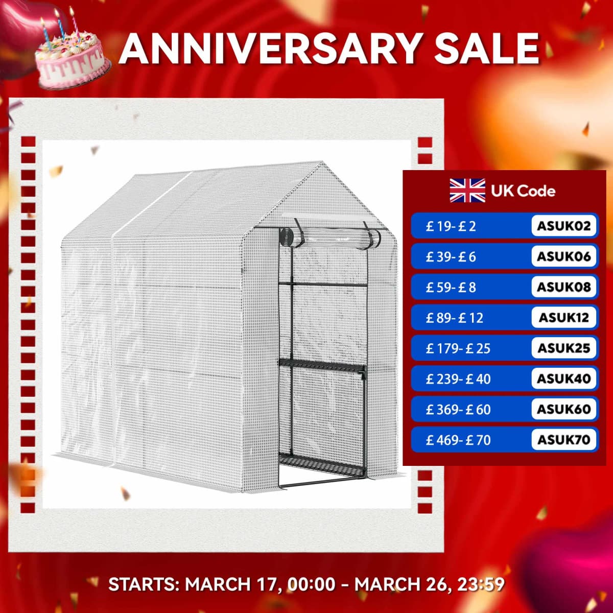 Walk-In Garden Greenhouse W/Shelves Steeple Grow House 186L X 120W 190Hcm White