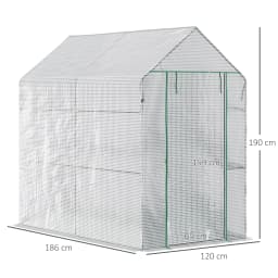 Walk-In Garden Greenhouse W/Shelves Steeple Grow House 186L X 120W 190Hcm White