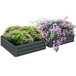 Set of 2 Raised Garden Beds Galvanized Steel Planter Boxes Easy Setup Dark Grey